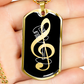 Dog Tag Necklace Black | G-clef Cutout | Vintage Mic