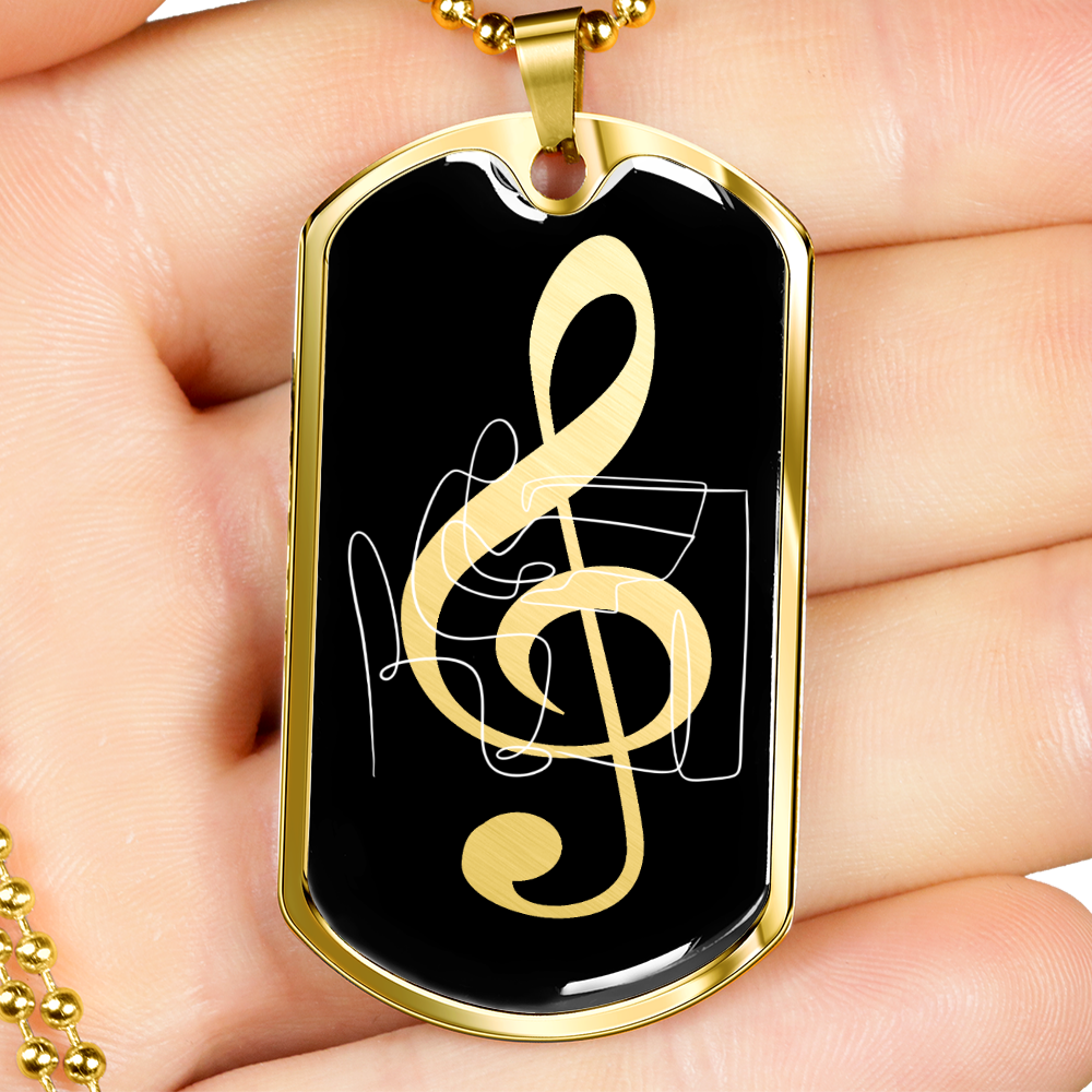 Dog Tag Necklace Black | G-clef Cutout | Piano