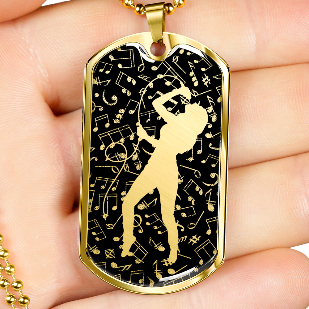 Dog Tag Necklace Black | Female Singer Cutout | Music Notes Cutout
