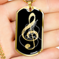 Dog Tag Necklace Black | G-clef Cutout | Guitar | Distressed