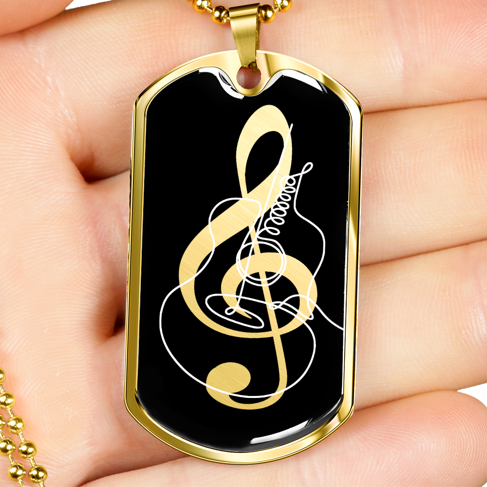 Dog Tag Necklace Black | G-clef Cutout | Guitar
