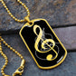 Dog Tag Necklace Black | G-clef Cutout | Guitar