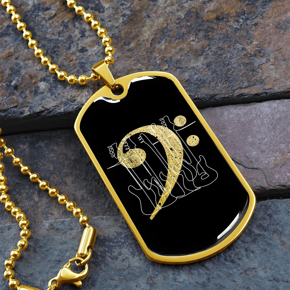 Dog Tag Necklace Black | Bass Clef Cutout | Basses | Distressed