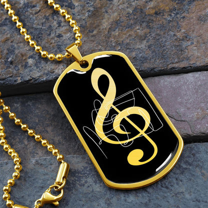 Dog Tag Necklace Black | G-clef Cutout | Piano - Givtz Back