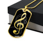 Dog Tag Necklace Black | G-clef Cutout | Headphones | Distressed