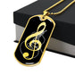 Dog Tag Necklace Black | G-clef Cutout | Guitar