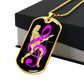 Dog Tag Necklace Black | Female Guitarist Cutout | Bass Guitars | Pink Clef