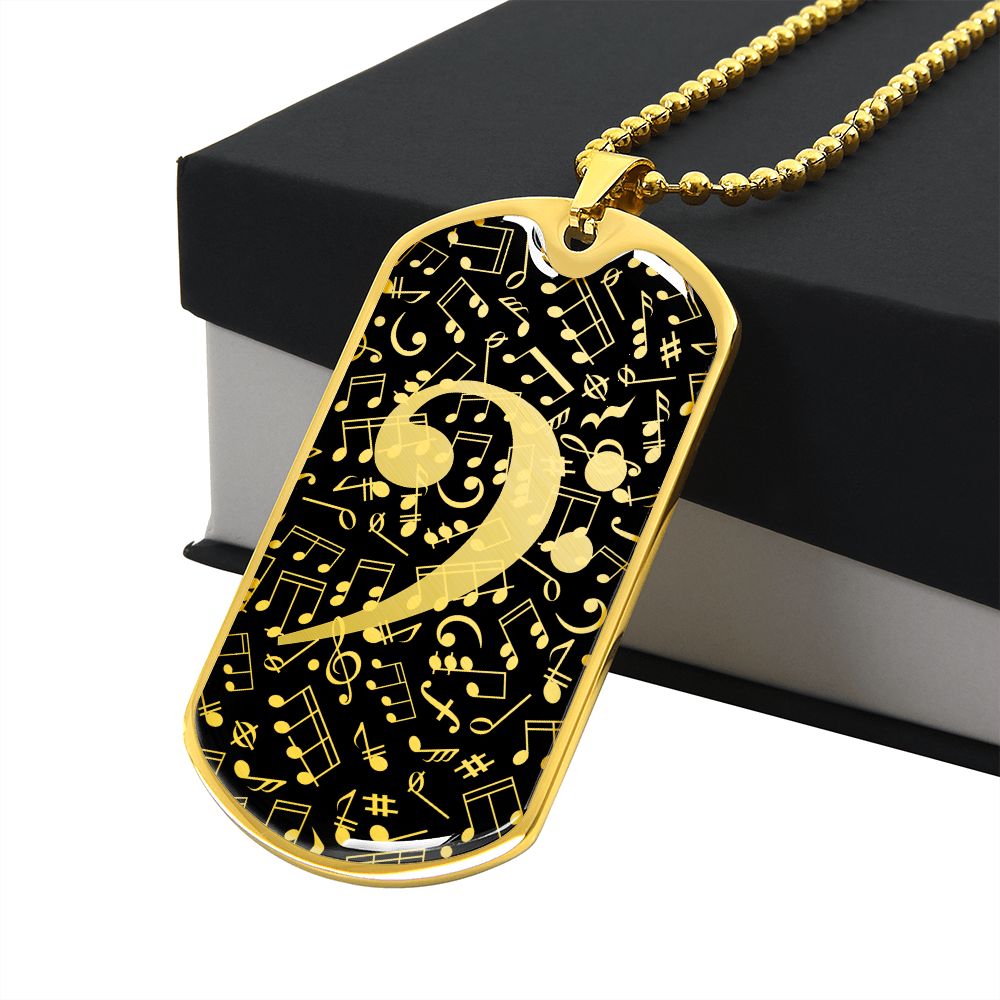 Dog Tag Necklace Black | Bass Clef Cutout | Music Notes