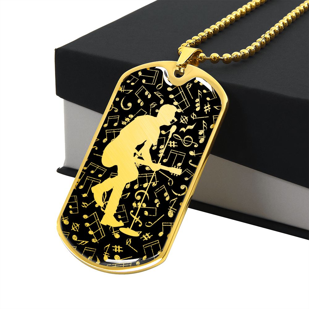 Dog Tag Necklace Black | Male Guitarist Cutout | Music Notes Cutout