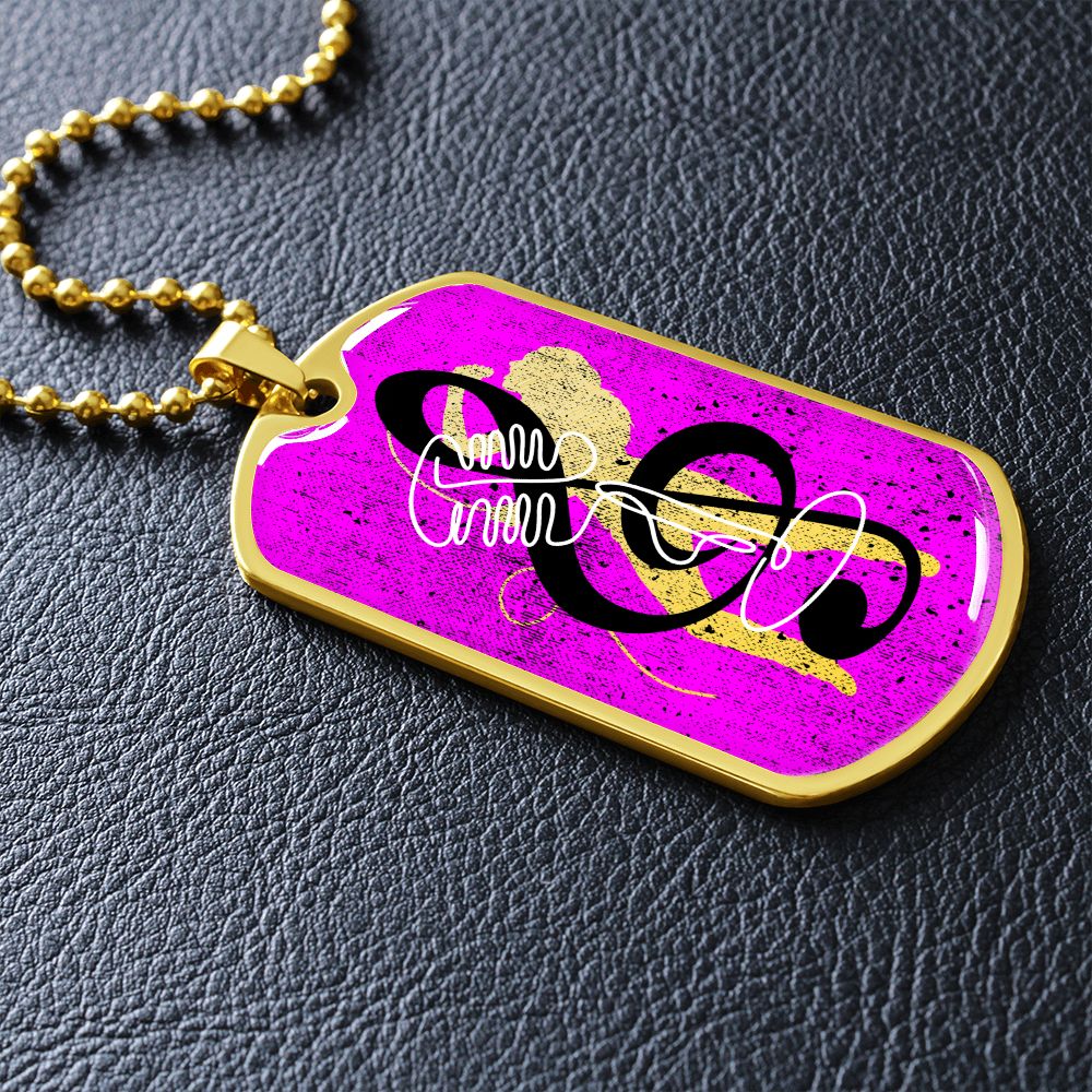 Dog Tag Necklace Pink | Female Singer Cutout | Vintage mic | G-clef
