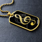 Dog Tag Necklace Black | G-clef Cutout | Headphones | Distressed