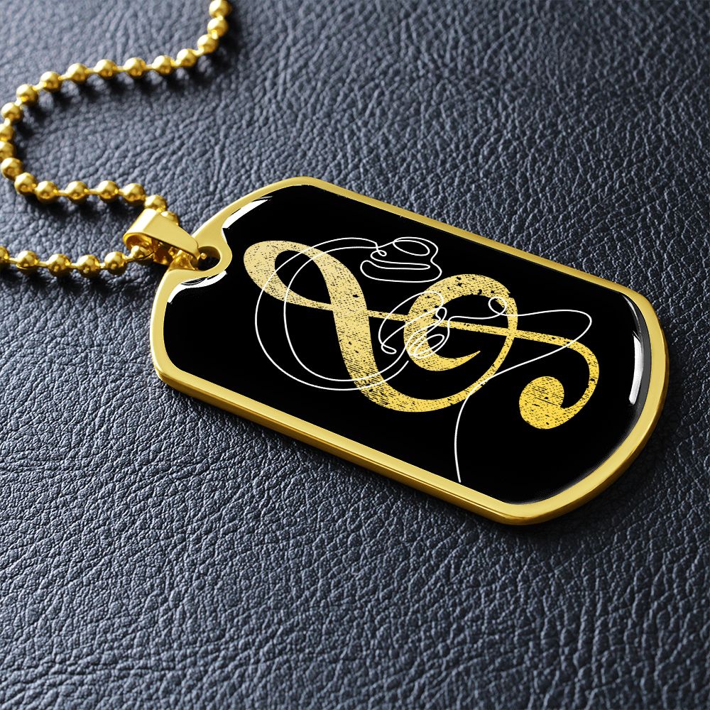 Dog Tag Necklace Black | G-clef Cutout | Headphones | Distressed