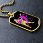 Dog Tag Necklace Black | Female Bassist Cutout | Bass Guitars | Pink Bass Clef | Distressed