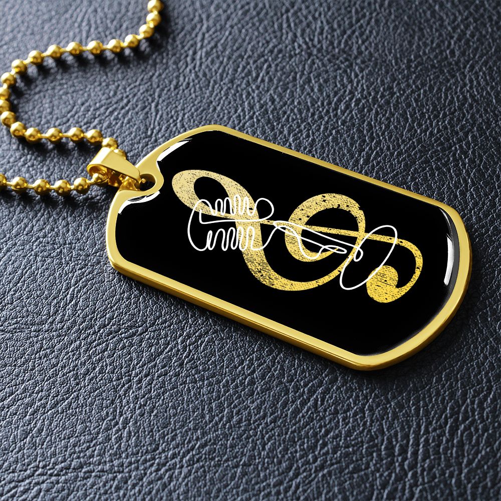 Dog Tag Necklace Black | G-clef Cutout | Vintage Mic | Distressed