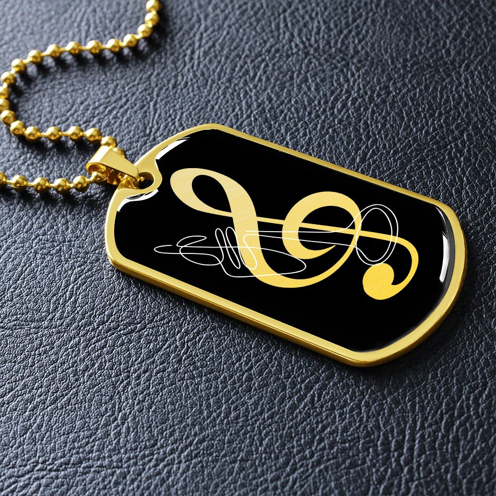 Dog Tag Necklace Black | G-clef Cutout | Trumpet