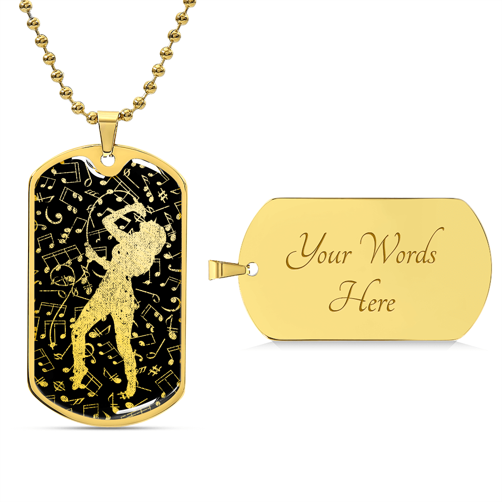 Dog Tag Necklace Black | Female Singer Cutout | Music Notes Cutout | Distressed