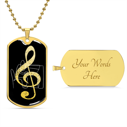 Dog Tag Necklace Black | G-clef Cutout | Piano | Distressed - Givtz Back