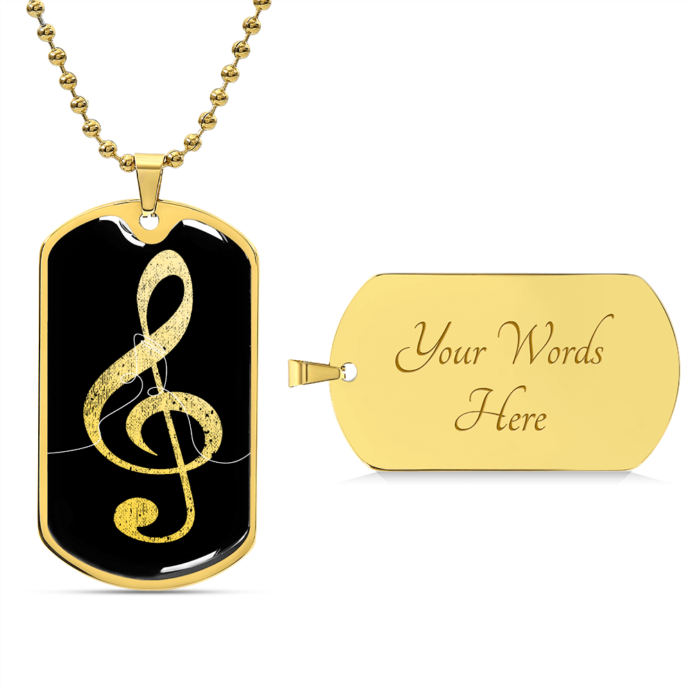 Dog Tag Necklace Black | G-clef Cutout | Music Notes | Distressed