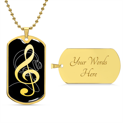 Dog Tag Necklace Black | G-clef Cutout | Headphones