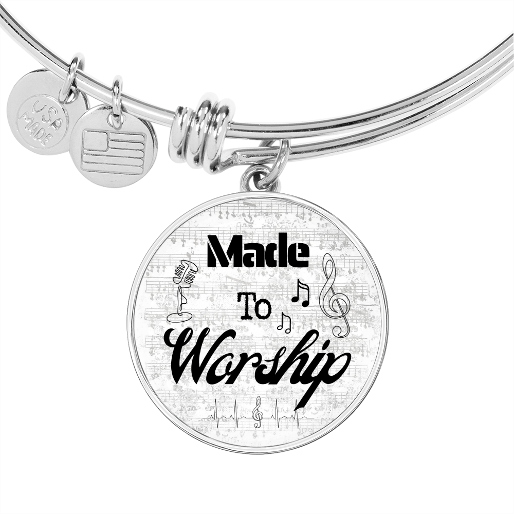 Made to Worship Silver Sheet Music | Bangle Circle Pendant | Microphone | Gift for Singer