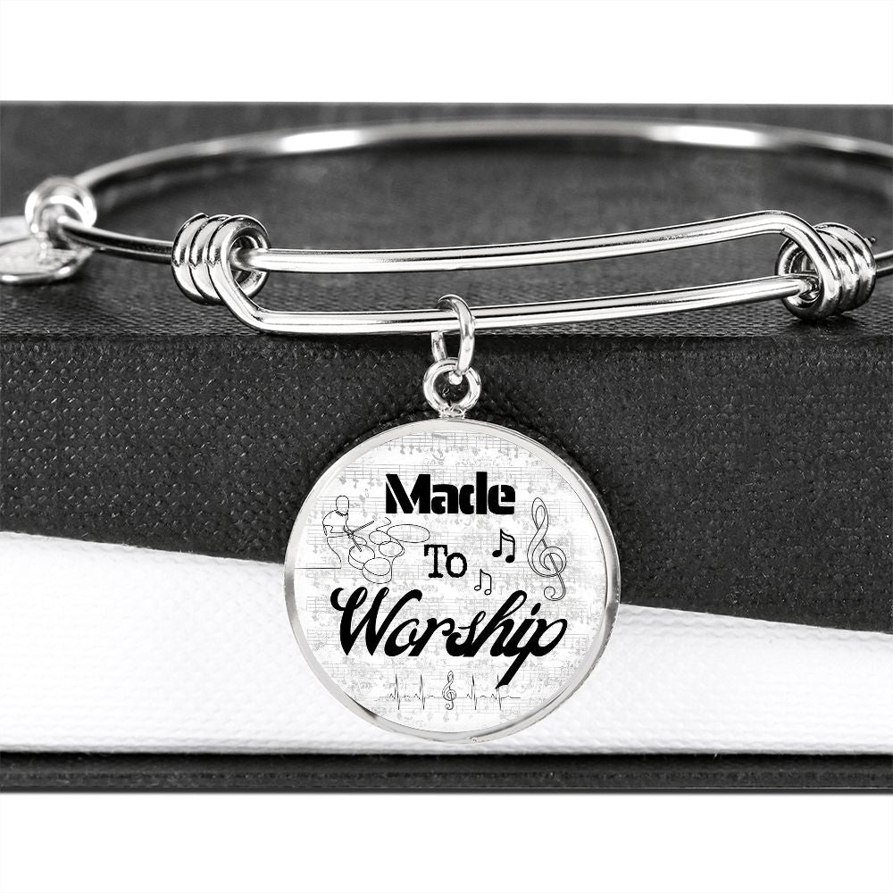 Made to Worship Silver Sheet Music | Bangle Circle Pendant | Drums | Gift for Drummer