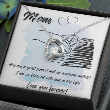 Love You Forever | Pianist Hands Mom | Blue | Necklace