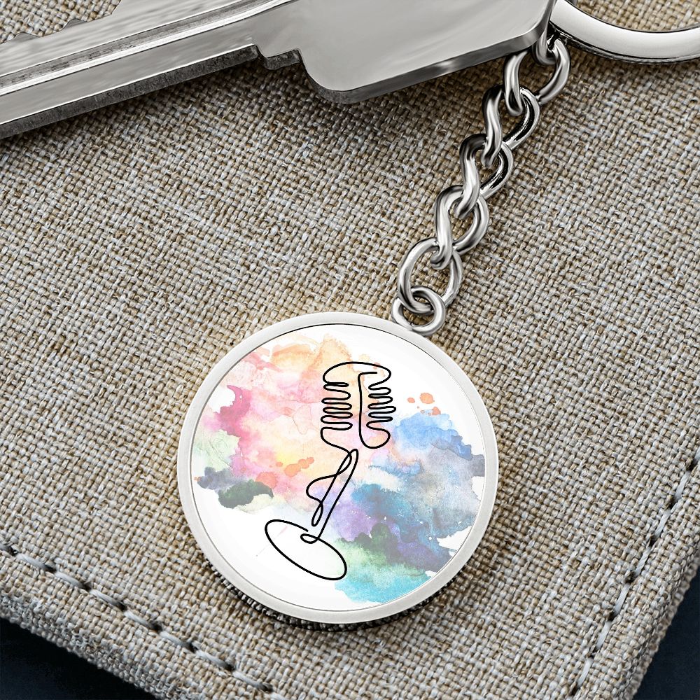 Vintage Microphone Colorful | Circle Pendant Keychain | Gift for Singer