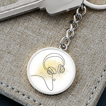 Head Phones Gold Splatter | Circle Pendant Keychain | Gift for Music Lover