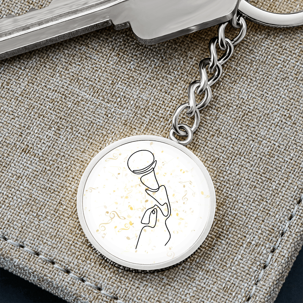 Microphone Music Notes | Circle Pendant Keychain | Gift for Singer