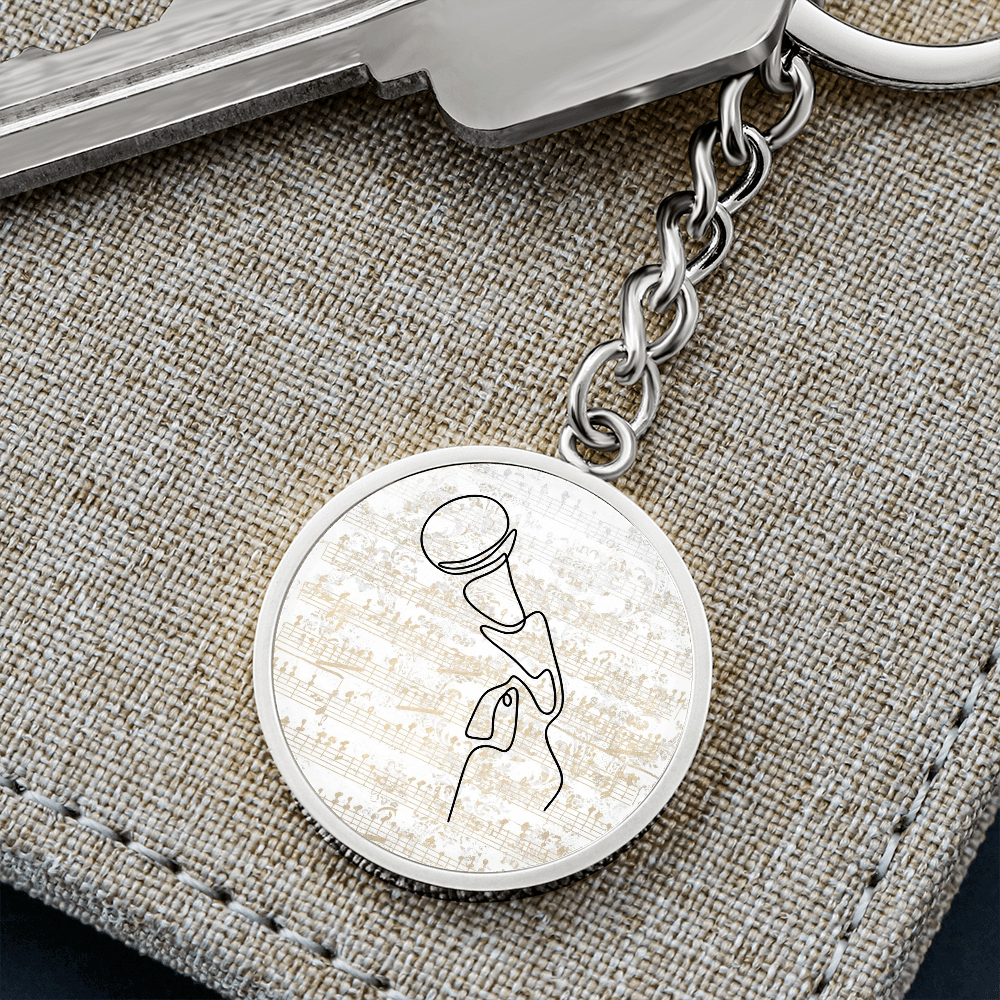 Microphone Sheet Music | Circle Pendant Keychain | Gift for Singer