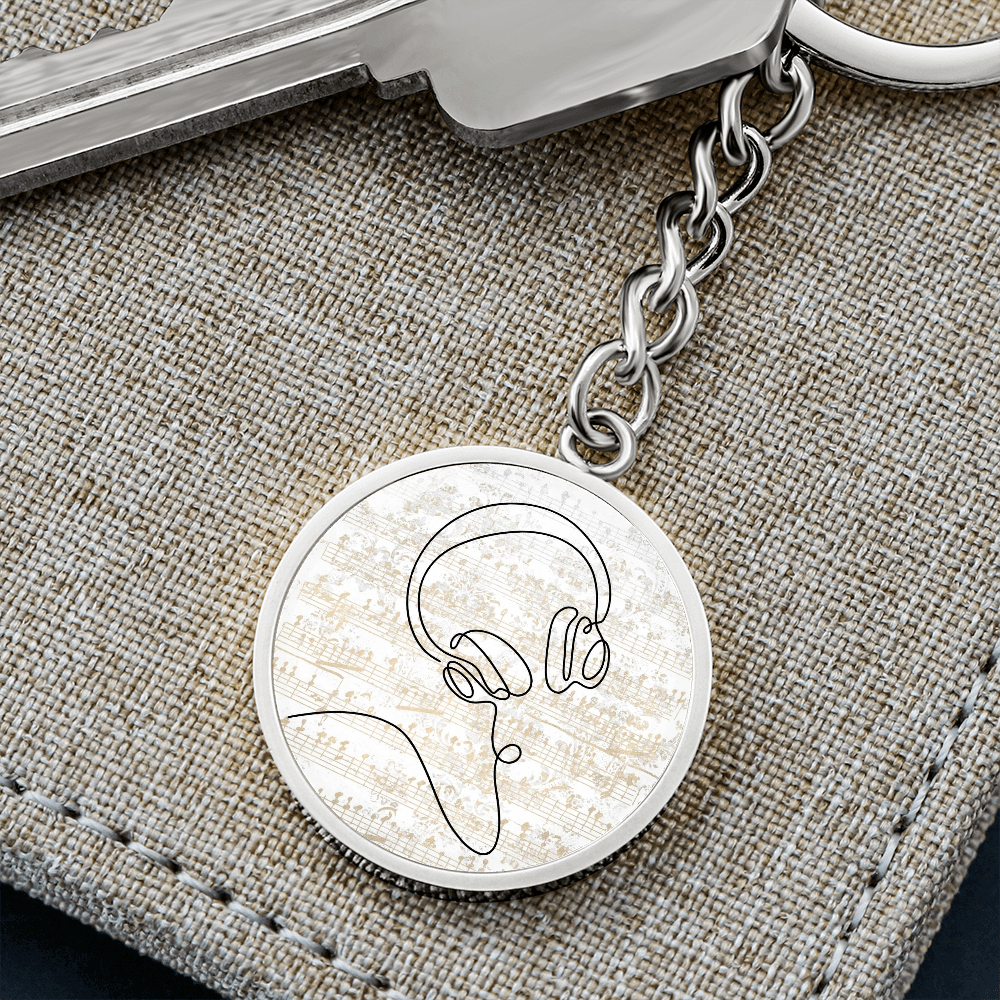 Head Phones Sheet Music | Circle Pendant Keychain | Gift for Music Lover