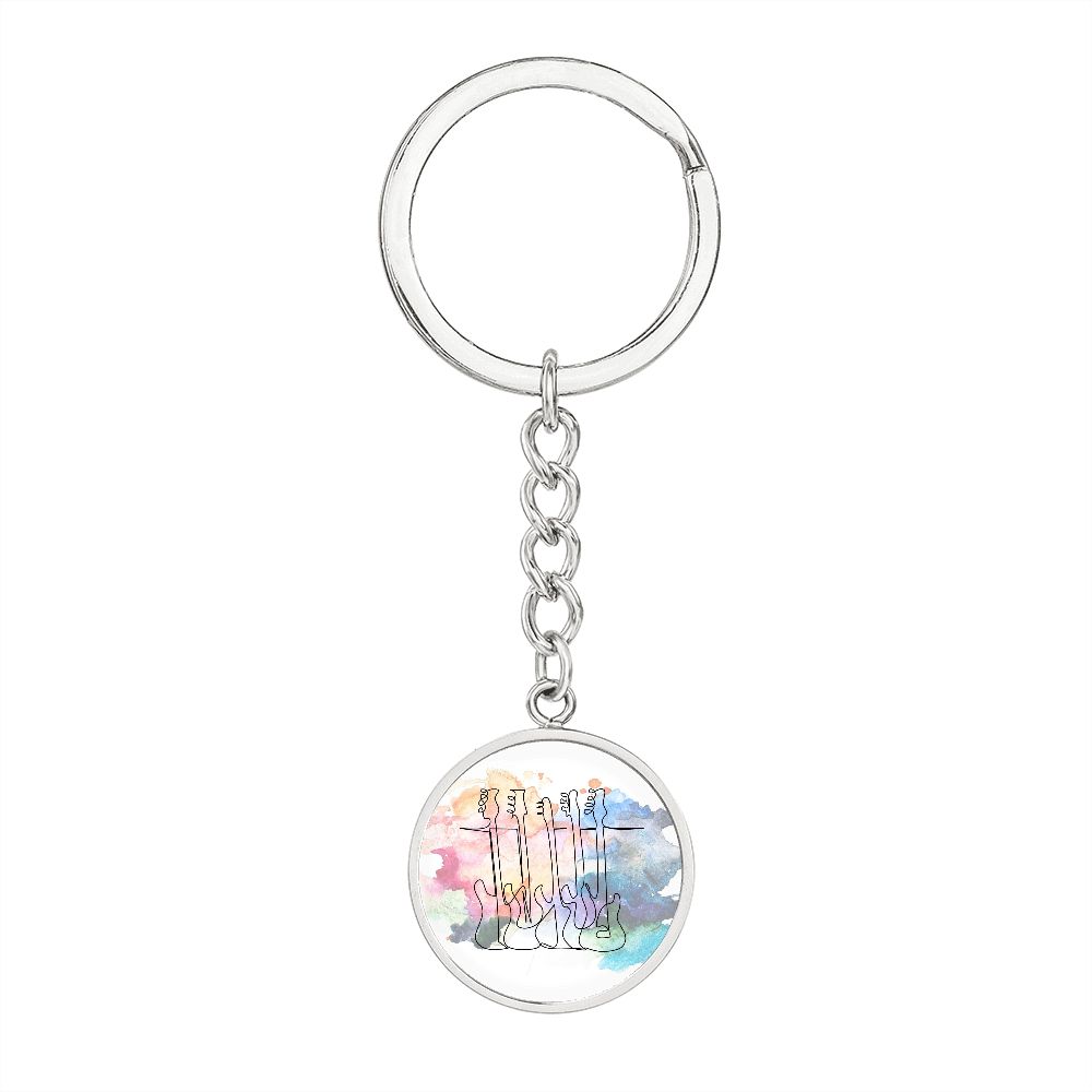 Bass Guitars Colorful | Circle Pendant Keychain | Gift for Bass Guitarist