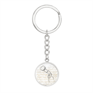 Microphone Sheet Music | Circle Pendant Keychain | Gift for Singer