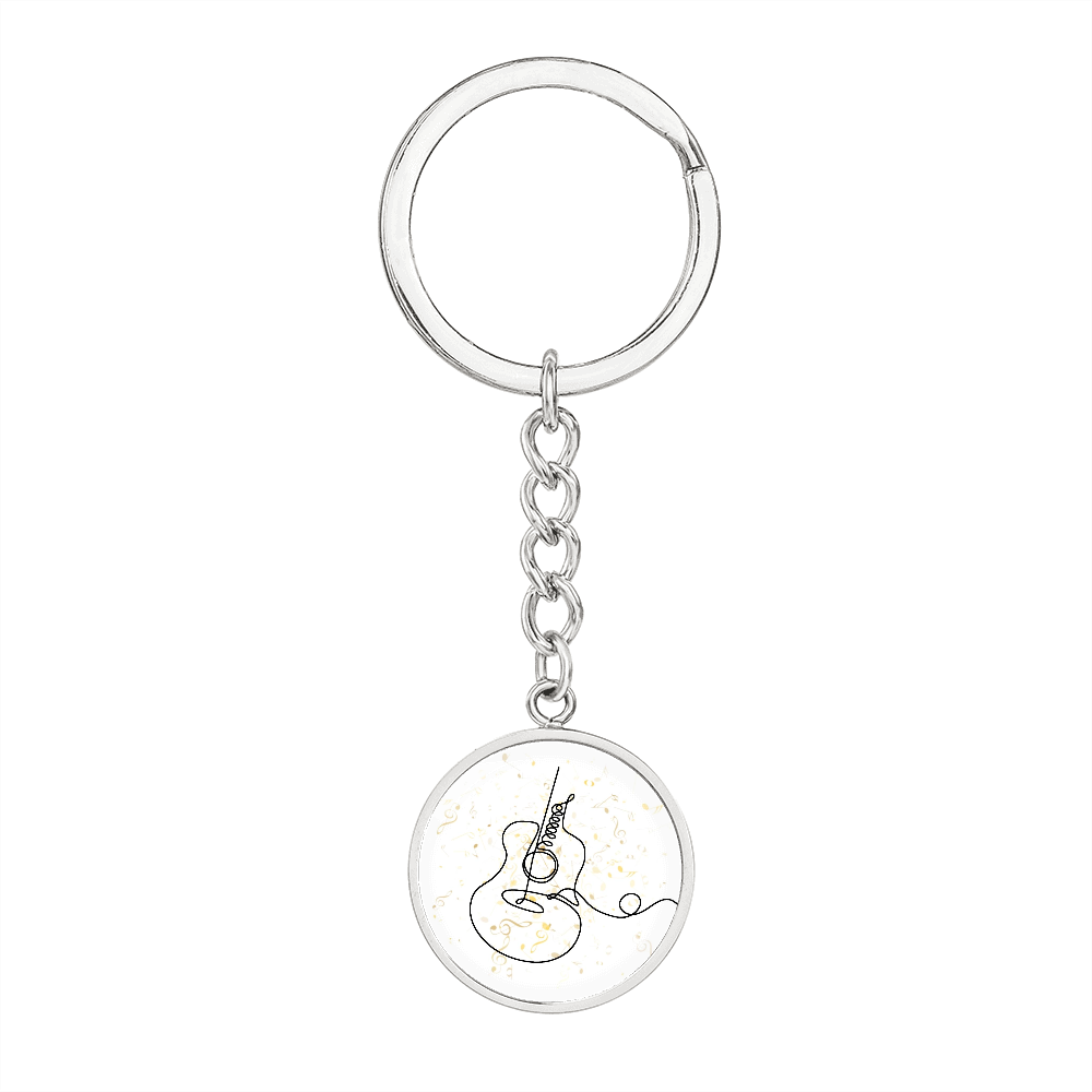 Acoustic Guitar Music Notes | Circle Pendant Keychain | Gift for Guitarist