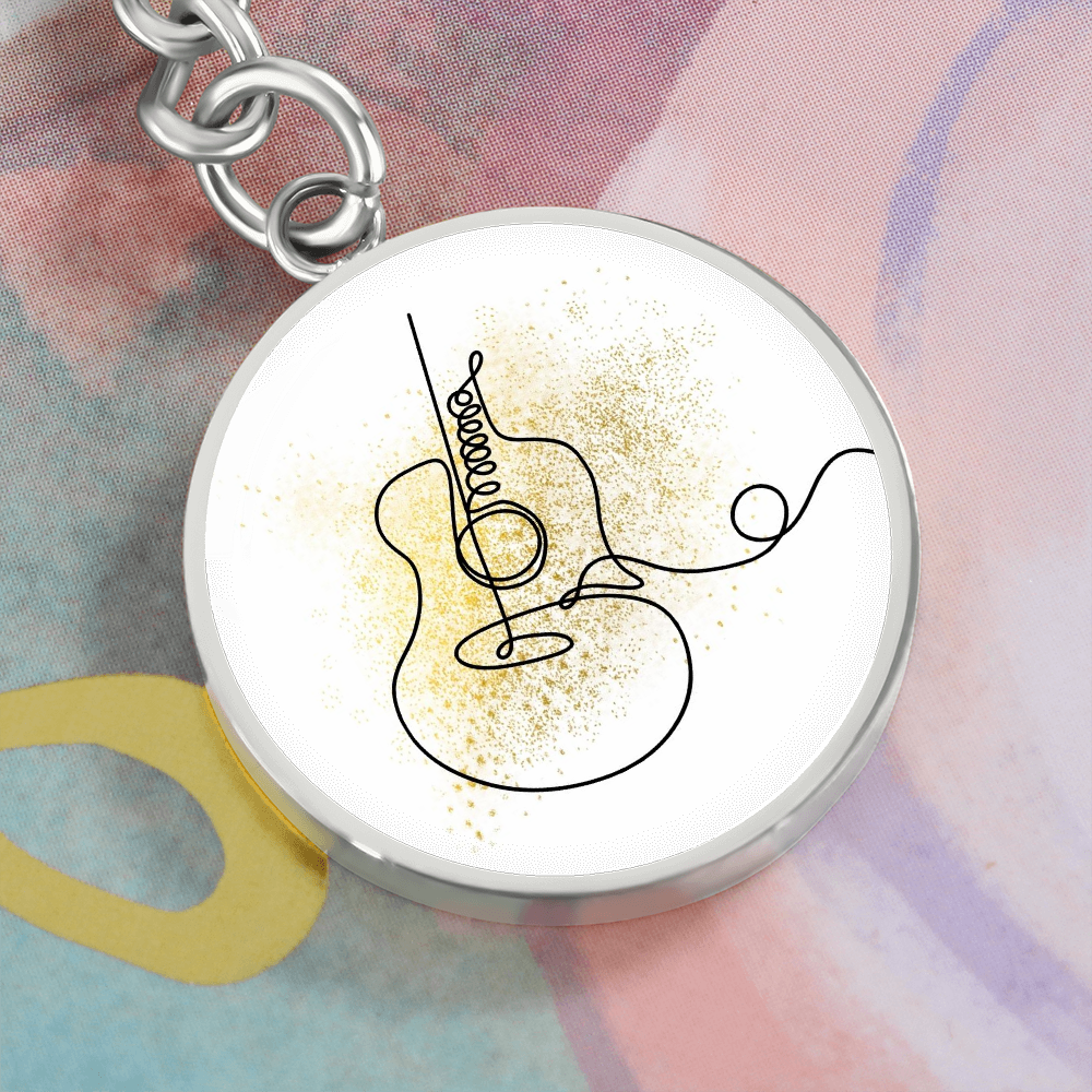 Acoustic Guitar Gold Splatter | Circle Pendant Keychain | Gift for Guitarist