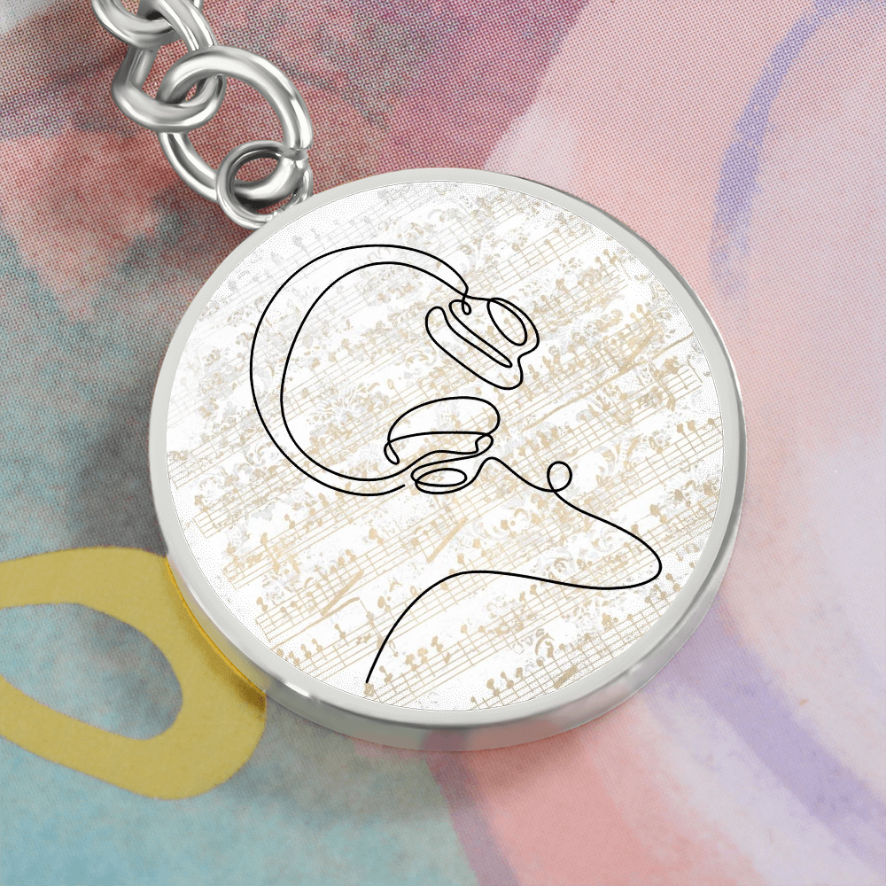 Head Phones Sheet Music | Circle Pendant Keychain | Gift for Music Lover