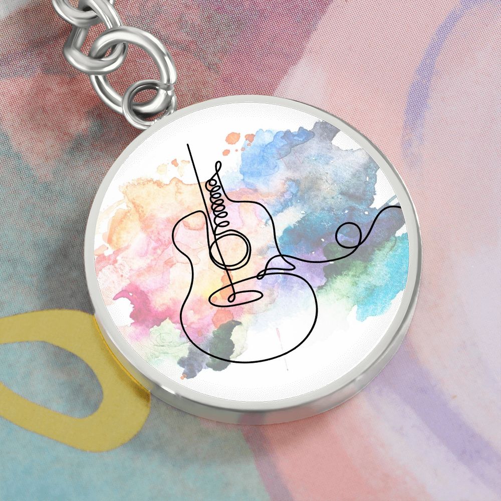 Guitar Colorful | Circle Pendant Keychain | Gift for Guitarist