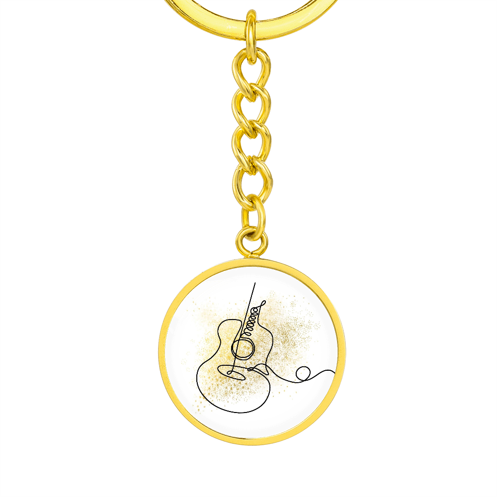 Acoustic Guitar Gold Splatter | Circle Pendant Keychain | Gift for Guitarist