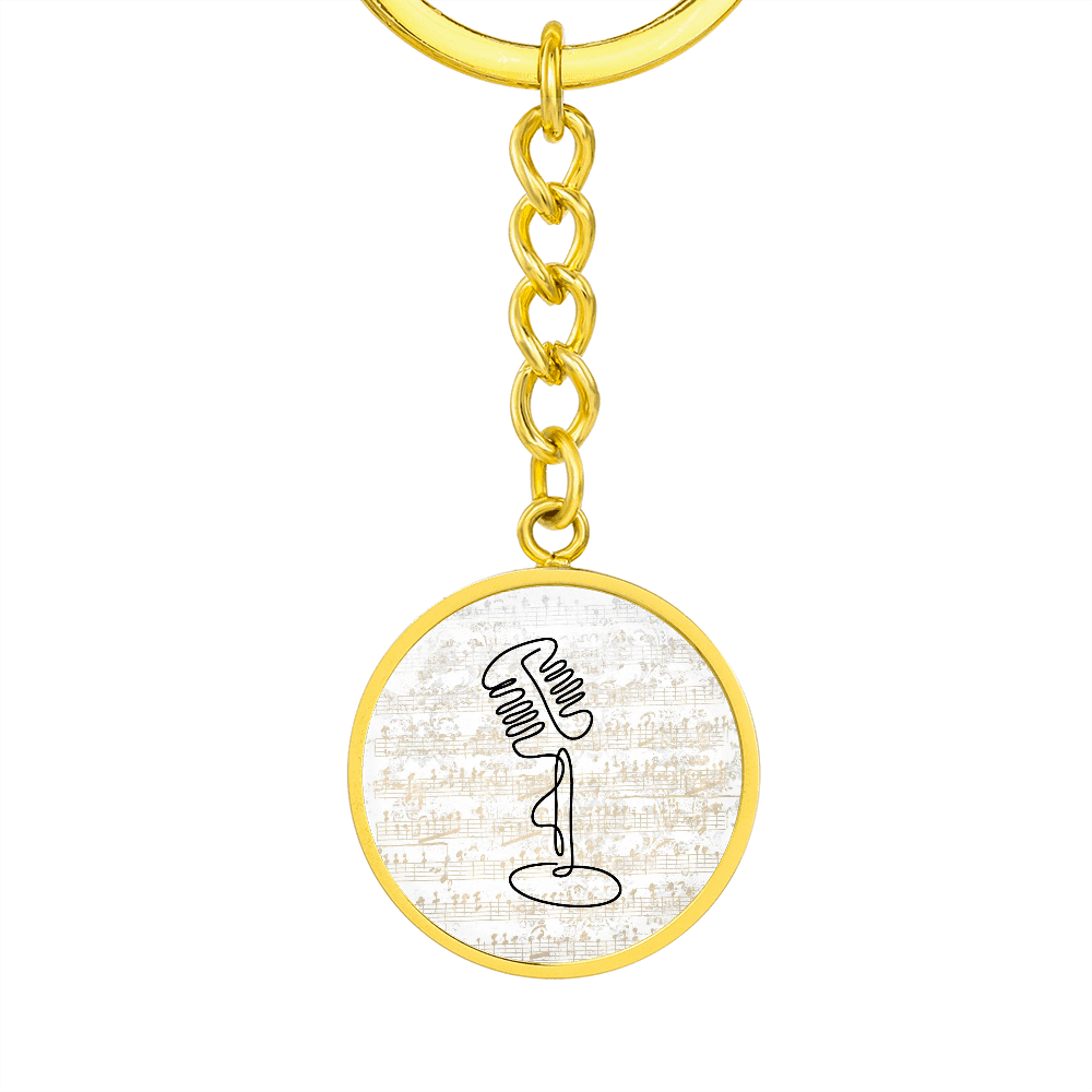Vintage Microphone Sheet Music | Circle Pendant Keychain | Gift for Singer