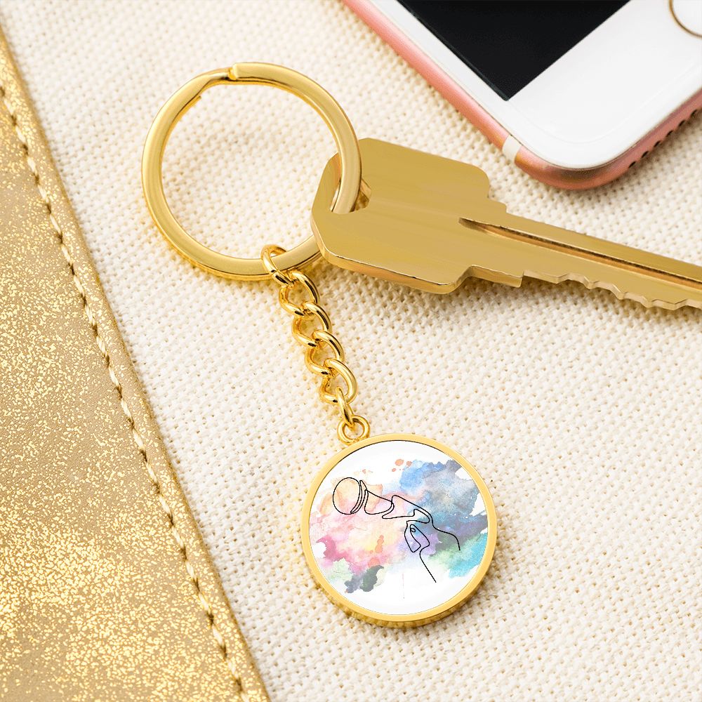 Microphone Colorful | Circle Pendant Keychain | Gift for Singer