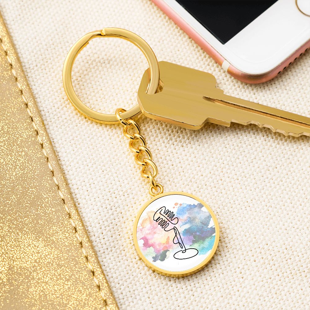Vintage Microphone Colorful | Circle Pendant Keychain | Gift for Singer
