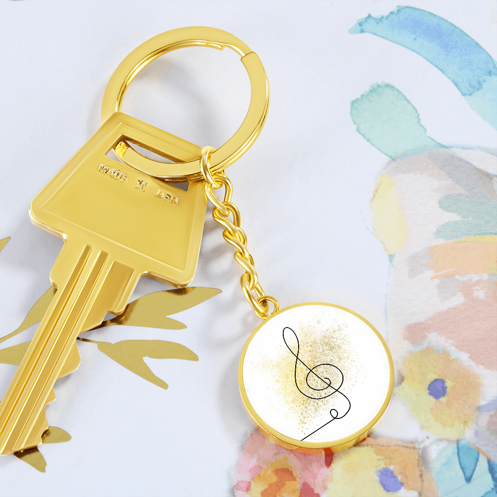 Music Clef Gold Splatter | Circle Pendant Keychain | Gift for Musician