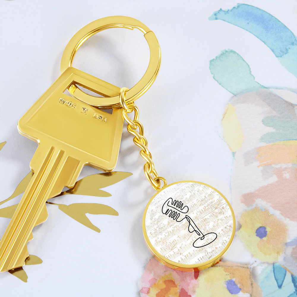 Vintage Microphone Sheet Music | Circle Pendant Keychain | Gift for Singer