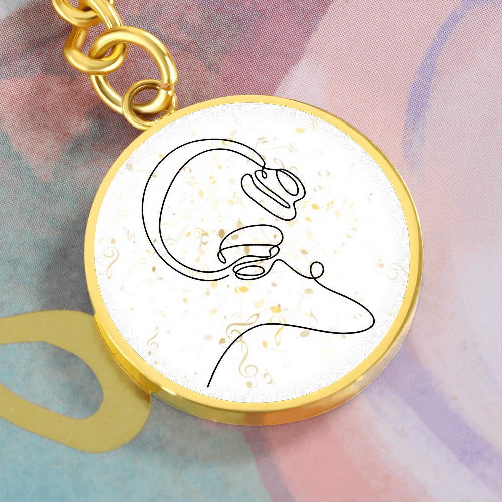 Head Phones Music Notes | Circle Pendant Keychain | Gift for Music Lover