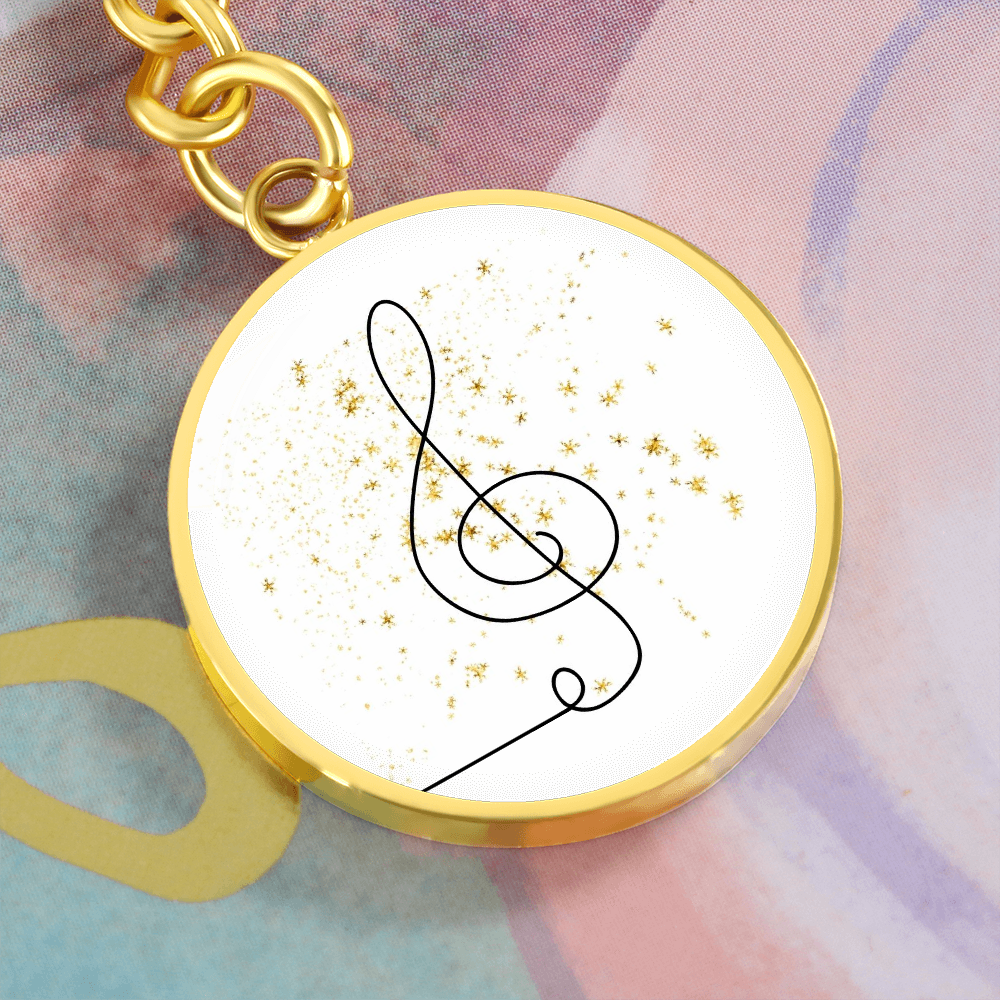 Music Clef Gold Stars | Circle Pendant Keychain | Gift for Musician