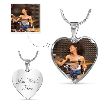 [Upload Your Photo] Female Drummer Heart Necklace