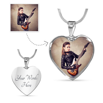[Upload Your Photo] Female Electric Guitarist Heart Necklace