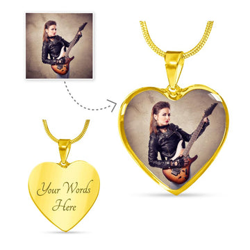 [Upload Your Photo] Female Electric Guitarist Heart Necklace