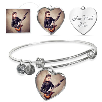 [Upload Your Photo] Female Electric Guitarist Heart Bangle