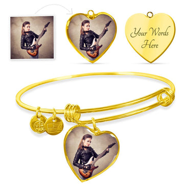 [Upload Your Photo] Female Electric Guitarist Heart Bangle